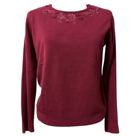Tradition petite long sleeve sweater with beading along the front neckline. - Picture 2 of 8